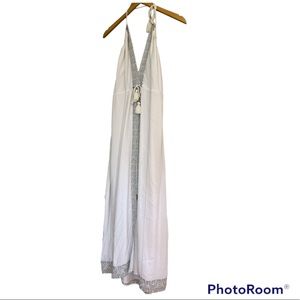 {SAYLOR} white silver embroidered tassel halter dress